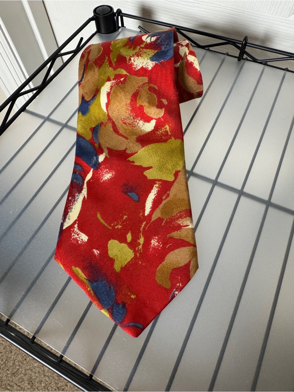 Vintage Boston Traders Silk Abstract Floral Necktie Red Blue Gold 90s